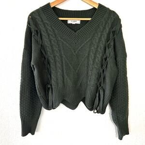 No Comment NY LA Knit Dark Green Sweater Winter Cropped Women's Size Small